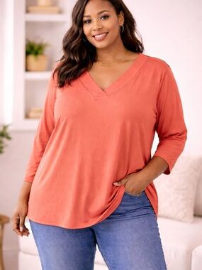 BLAIR Coral V-Neck 3/4 Sleeve Tunic